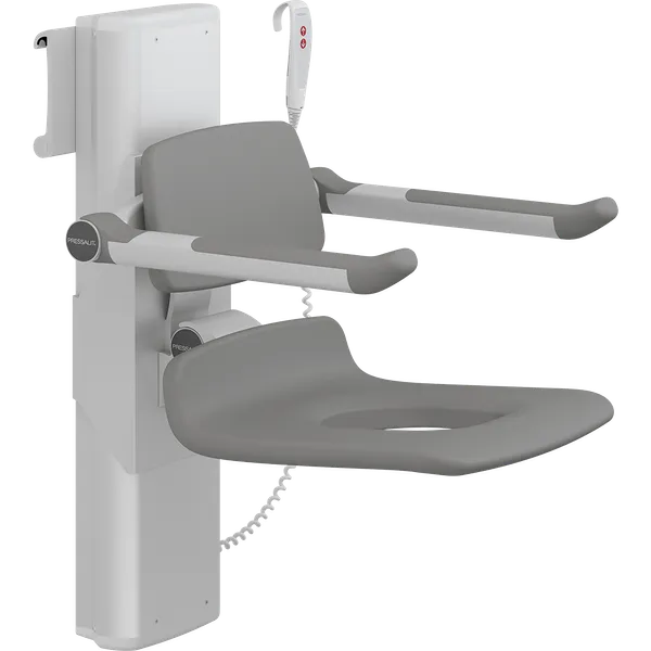 PLUS dusjsete 450, elektrisk høyderegulering, sideregulerbart, antrasittgrå, med hull