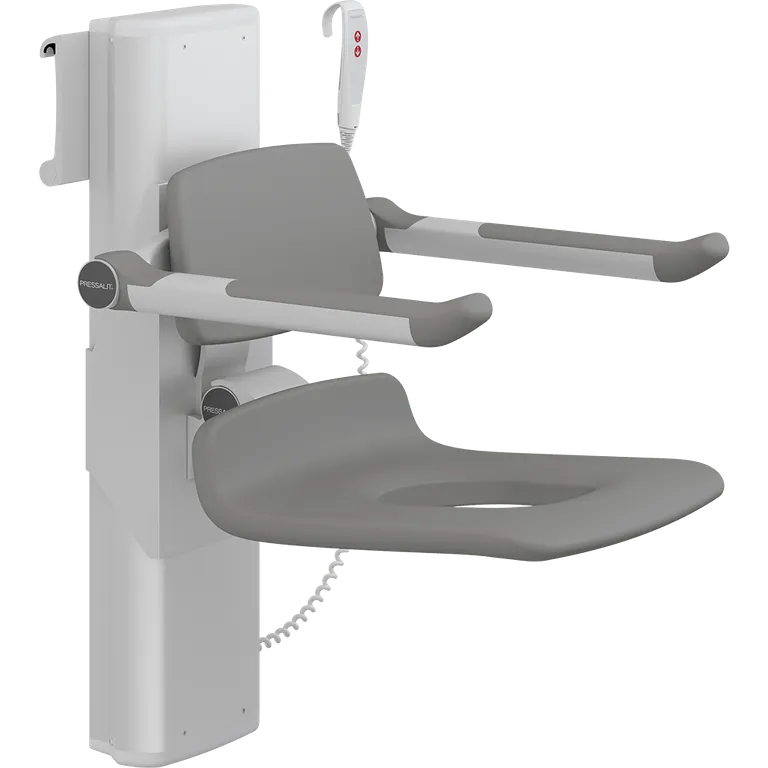 PLUS dusjsete 450, elektrisk høyderegulering, sideregulerbart, antrasittgrå, med hull