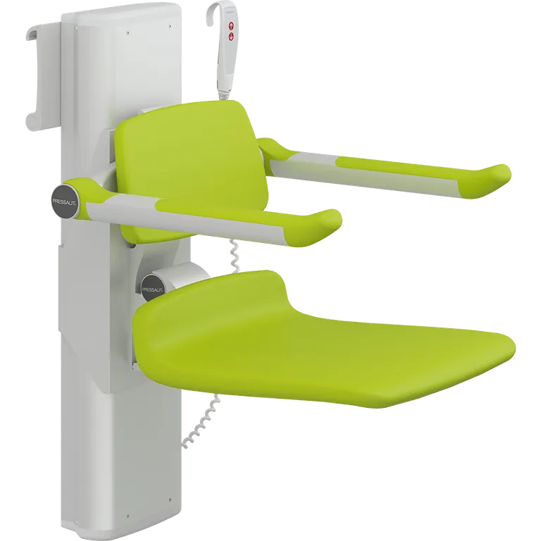 PLUS dusjsete 450, elektrisk høyderegulering, sideregulerbart, limegrønn, uten hull